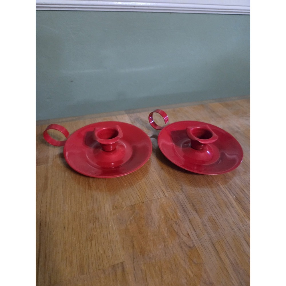 Vintage Red Chamberstick Candleholder Finger Loop Christmas